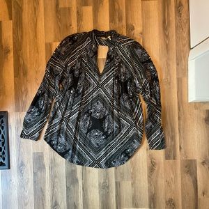 Free People 70s style high neck key hole blouse